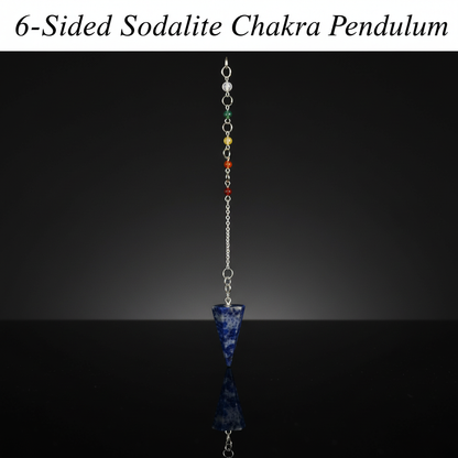 You will be generating high-quality product photos for an online stores product page. The product images should closely match the original products.
      Here is the prompt (IMPORTANT!): """A studio shot of the 6-Sided Sodalite Chakra Pendulum displayed o