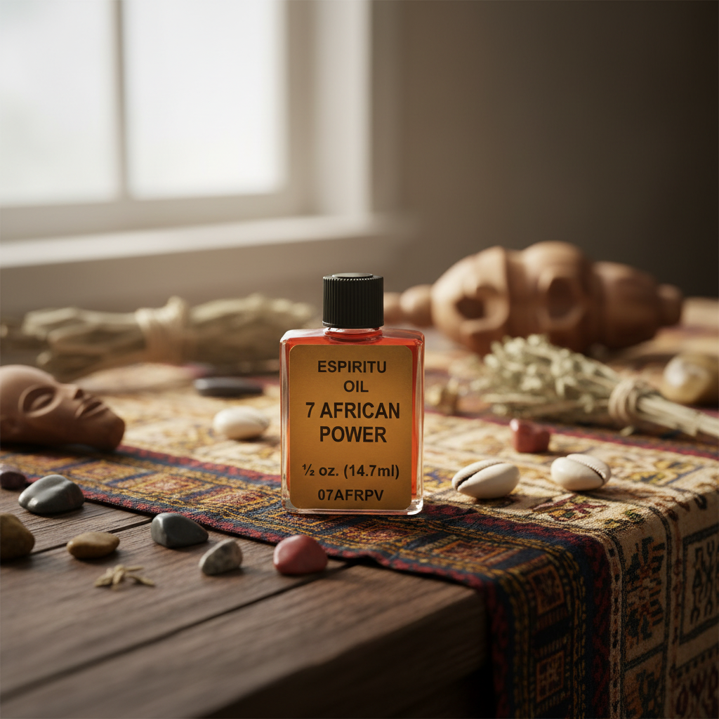 You will be generating high-quality product photos for an online stores product page. The product images should closely match the original products.
      Here is the prompt (IMPORTANT!): """A cinematic lifestyle scene showing the 7 African Powers Oil plac