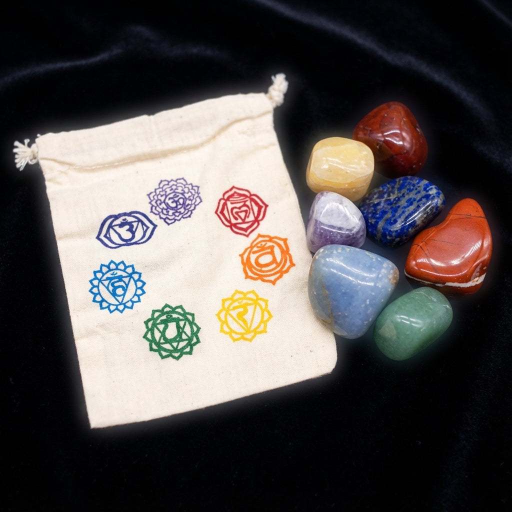 You will be generating high-quality product photos for an online stores product page. The product images should closely match the original products.
      Here is the prompt (IMPORTANT!): """Capture a serene, high-resolution image of the 7 Chakra Tumbled S