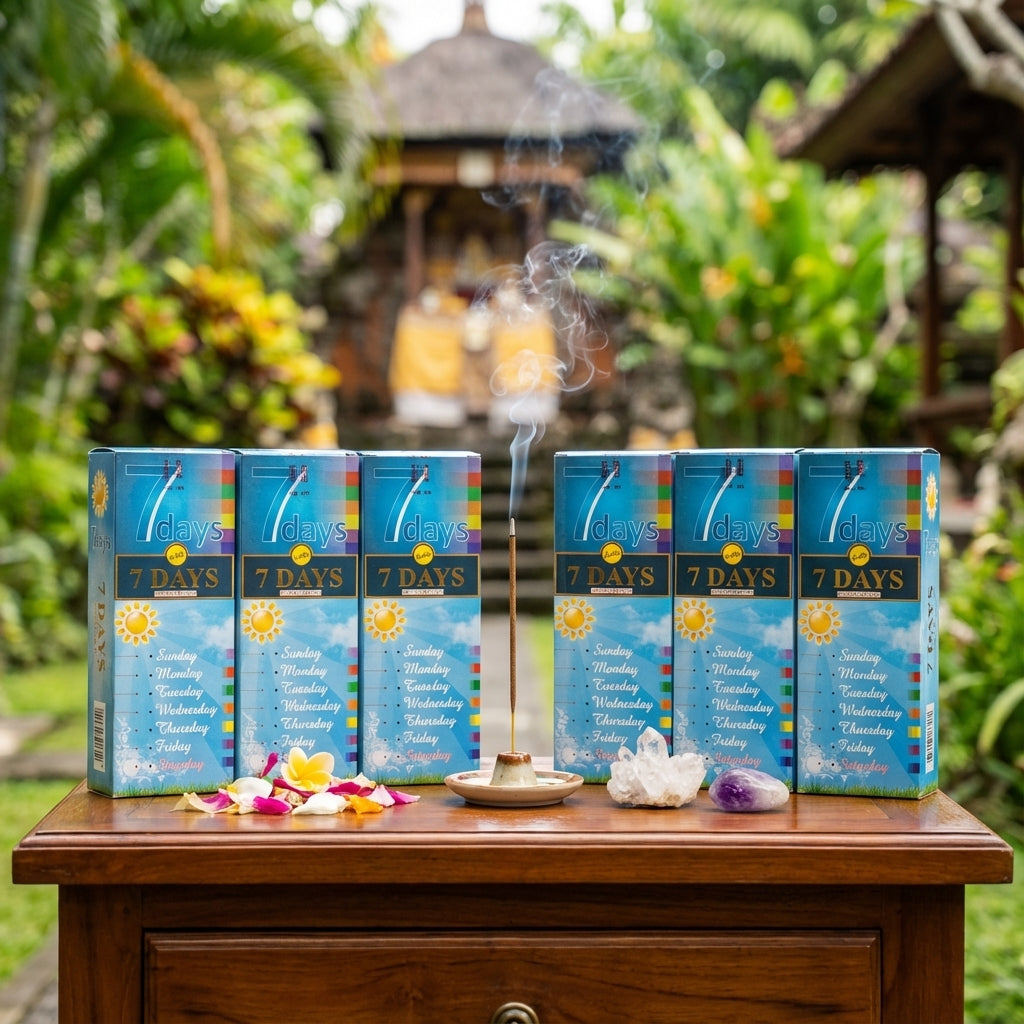 You will be generating high-quality product photos for an online stores product page. The product images should closely match the original products.
      Here is the prompt (IMPORTANT!): """A studio lifestyle scene featuring the '7 Days Sree Vani Incense 