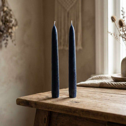 7" Navy Taper Candles, Set of 2