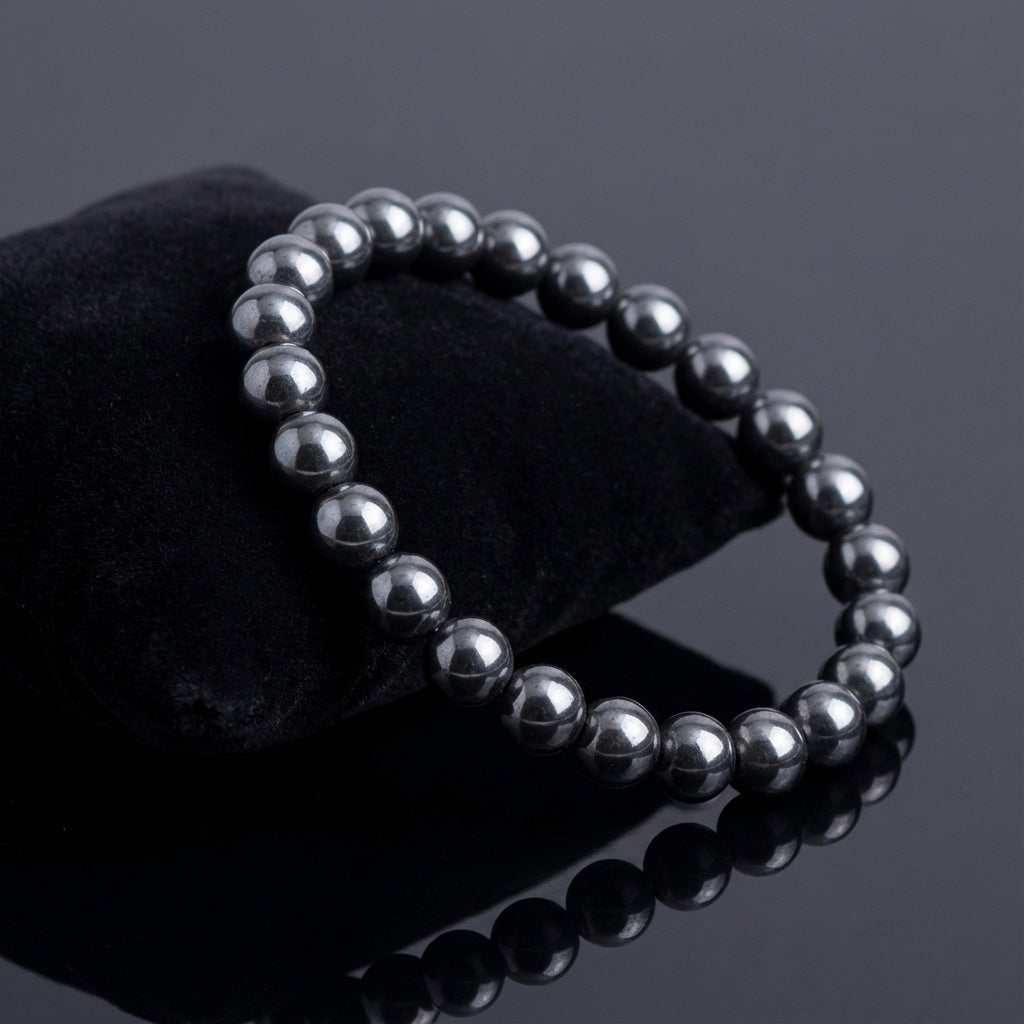 You will be generating high-quality product photos for an online stores product page. The product images should closely match the original products.
      Here is the prompt (IMPORTANT!): """A highly detailed, photorealistic image of the 8mm Hematite Gemst