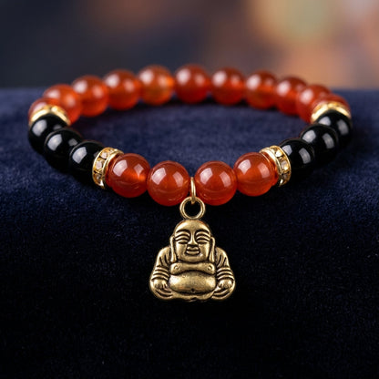 You will be generating high-quality product photos for an online stores product page. The product images should closely match the original products.
      Here is the prompt (IMPORTANT!): """A photorealistic close-up shot of the '8mm Red Agate and Black On