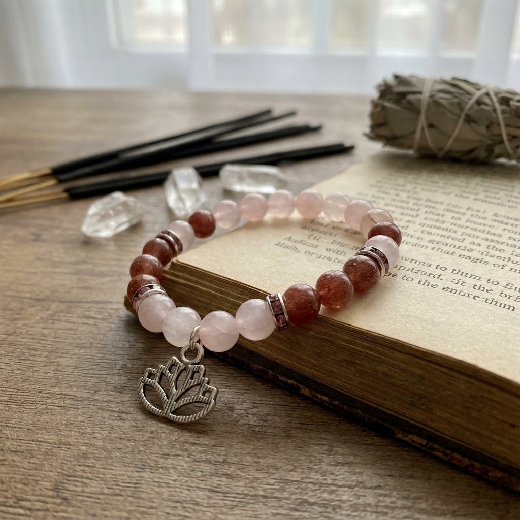 You will be generating high-quality product photos for an online stores product page. The product images should closely match the original products.
      Here is the prompt (IMPORTANT!): """Create a serene, lifestyle-inspired image featuring the Rose Quar