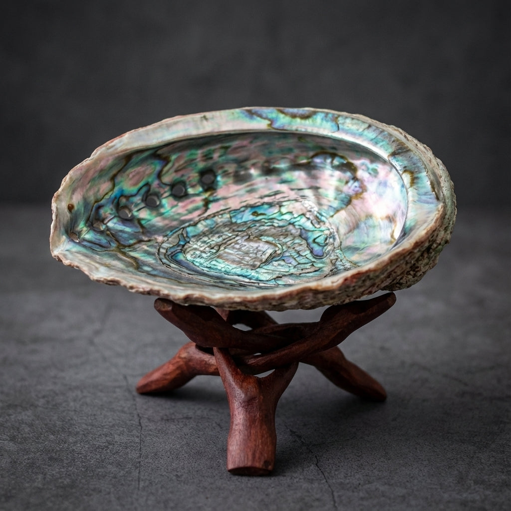 You will be generating high-quality product photos for an online stores product page. The product images should closely match the original products.
      Here is the prompt (IMPORTANT!): """Close-up shot of the Abalone Shell Incense Burner With Stand, 5'-