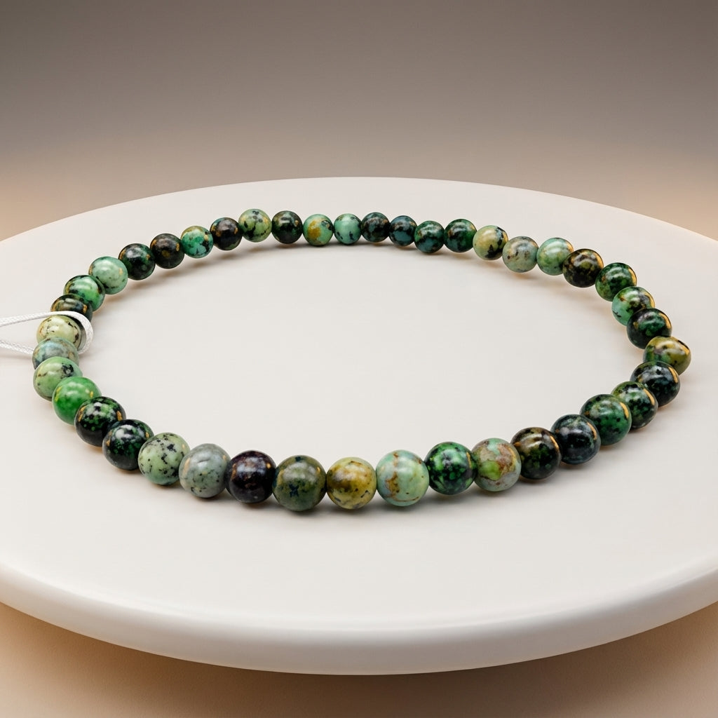 You will be generating high-quality product photos for an online stores product page. The product images should closely match the original products.
      Here is the prompt (IMPORTANT!): """Elegant studio scene featuring the African Turquoise Beaded Brace