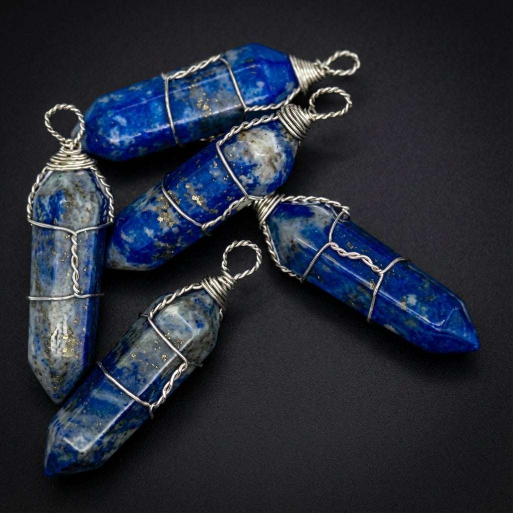 Wire Wrapped Lapis Pendant Points, Set of 5