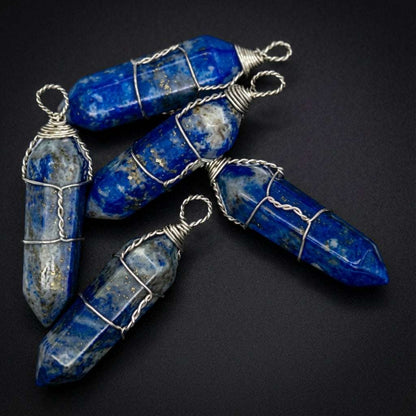 Wire Wrapped Lapis Pendant Points, Set of 5