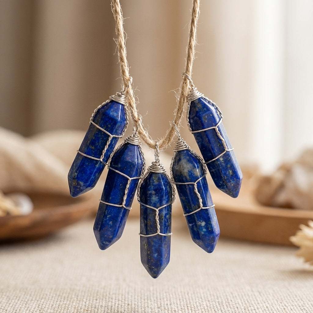 Wire Wrapped Lapis Pendant Points, Set of 5