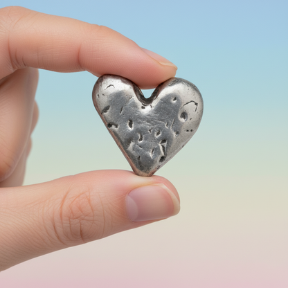 Heart Pewter Pocket Stone, 1" x 5/8"