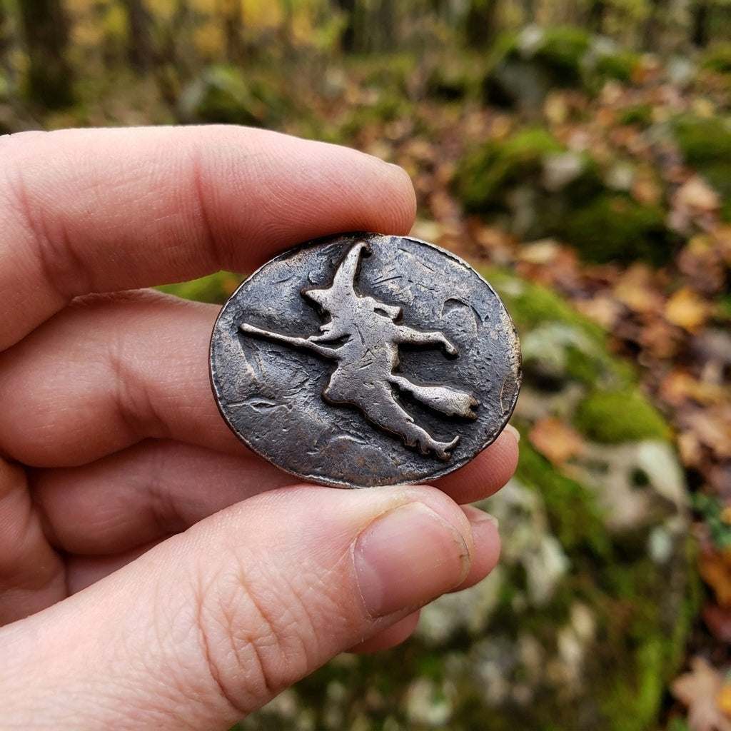 Witch on Broom pocket stone