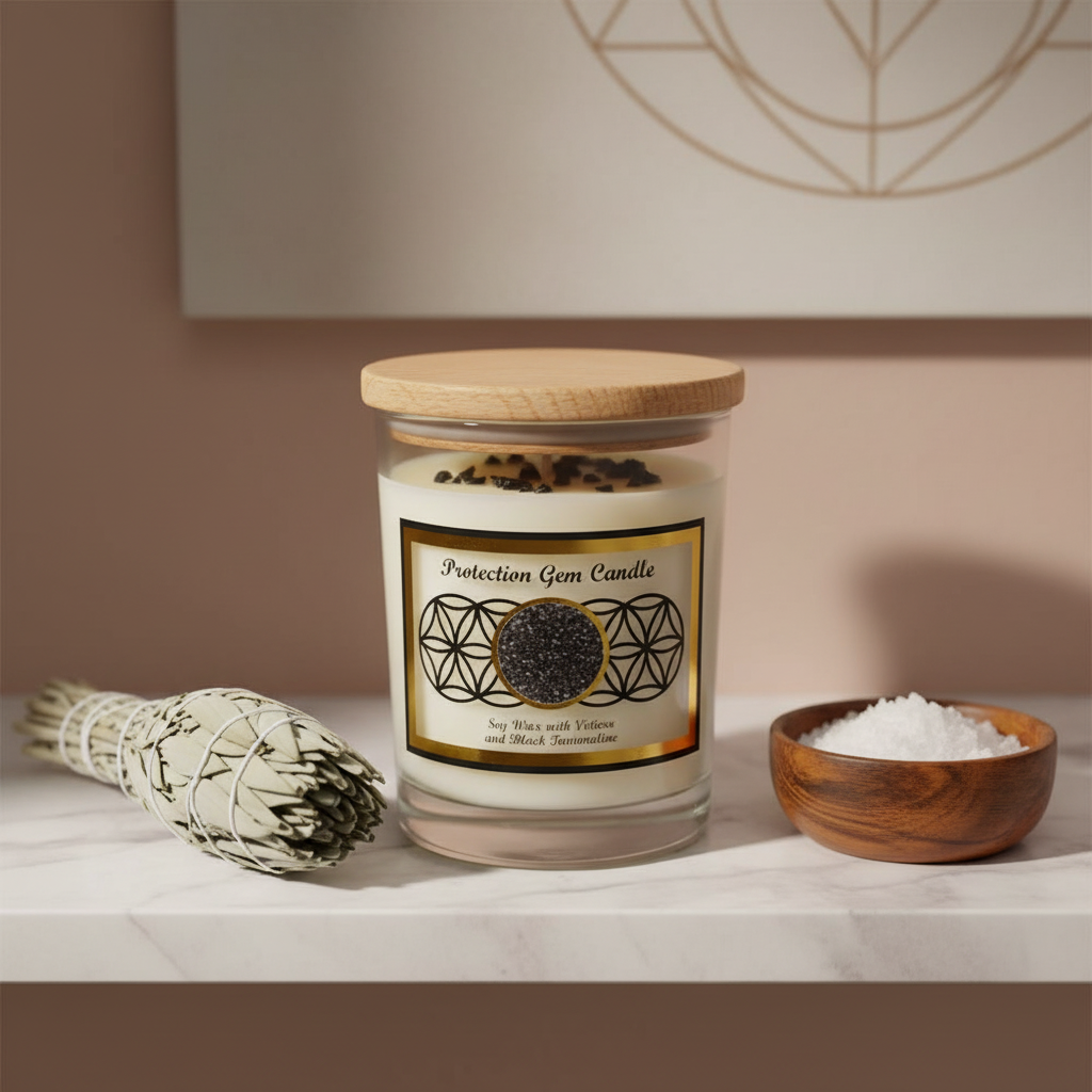 Protection gem stone soy candle