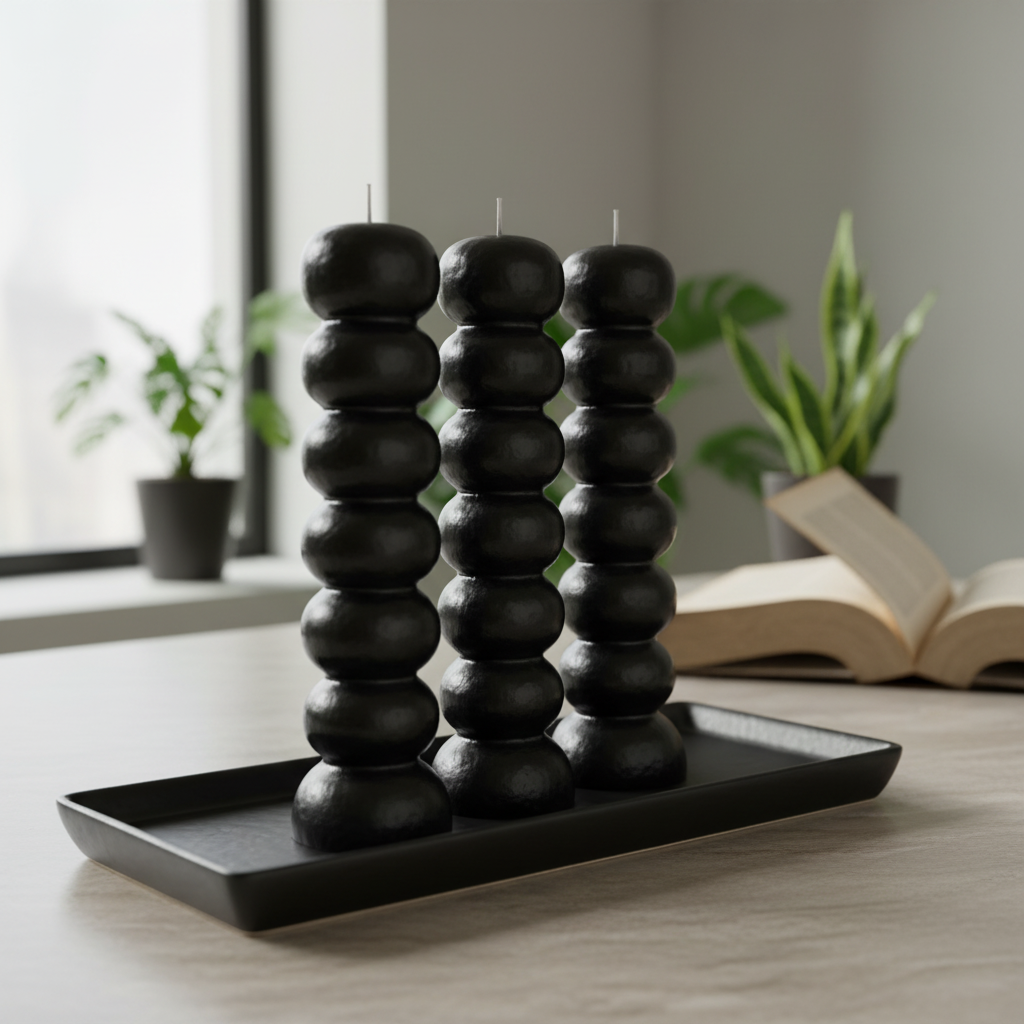 Black Seven Knob Candles, 6 1/2"