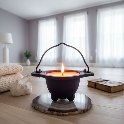 Sandalwood Candle in Cast Iron Cauldron | 12-Hour Burn