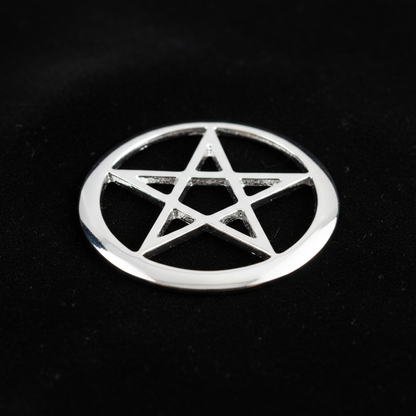 Capture a close-up shot of the Pentagram Altar Tile in a mystical studio setting illuminated by soft HDR studio lighting that emphasizes its intricate engraved details, shot from a slightly elevated angle with a 50mm lens and a shallow depth of field to bl