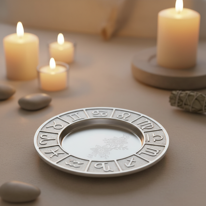 Zodiac Pillar Holder Smudge Plate, 4 3/4"