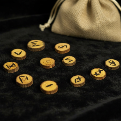 Capture a set of 24 elder Futhark runes plus one blank rune, meticulously crafted from burnt poplar wood, artistically arranged on a dark, textured velvet surface for a highly detailed product display. Use professional HDR studio lighting with softboxes to