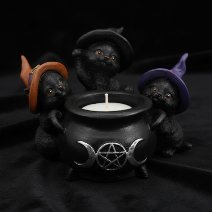Witchy Cats around Cauldron tealight holder