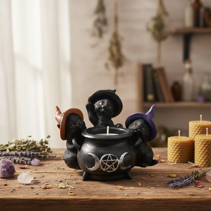 Witchy Cats around Cauldron tealight holder
