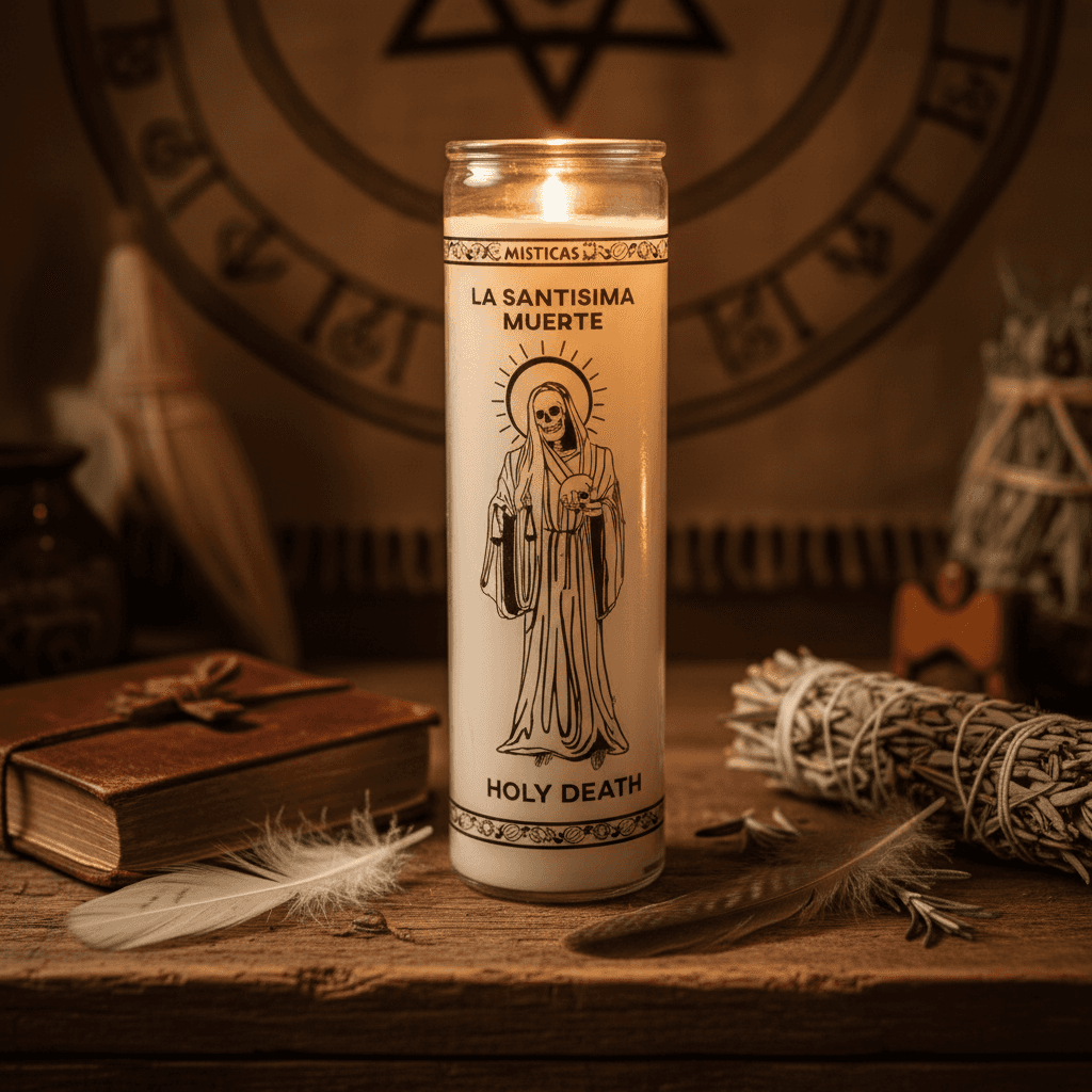 White Holy Death Jar Candle, 10", alternate view