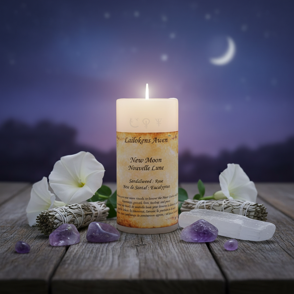 New Moon Scented Lailokens Awen Candle, 4 inches