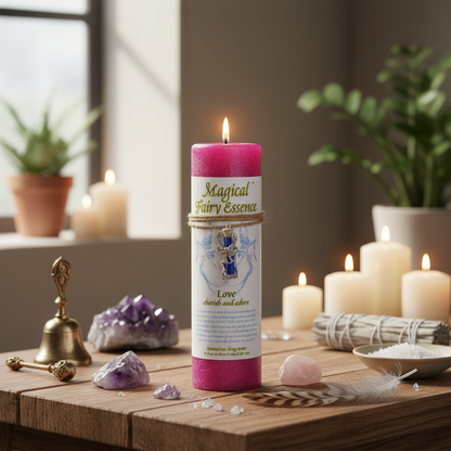 Love Pillar Candle with Fairy Dust Necklace 6 1/2" tall