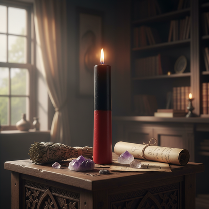 Black and Red Pillar Candle, 9"