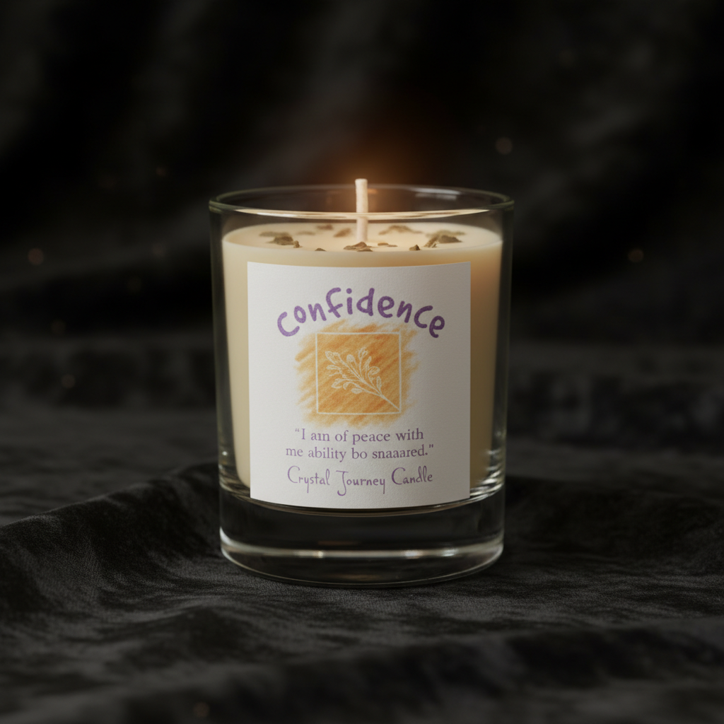 A high-definition studio shot of the 'Confidence soy votive candle' set against a sleek, dark velvet background, emphasizing the elegant glass votive holder filled with herbal scented wax. The scene features softbox lighting with subtle rim light to highli