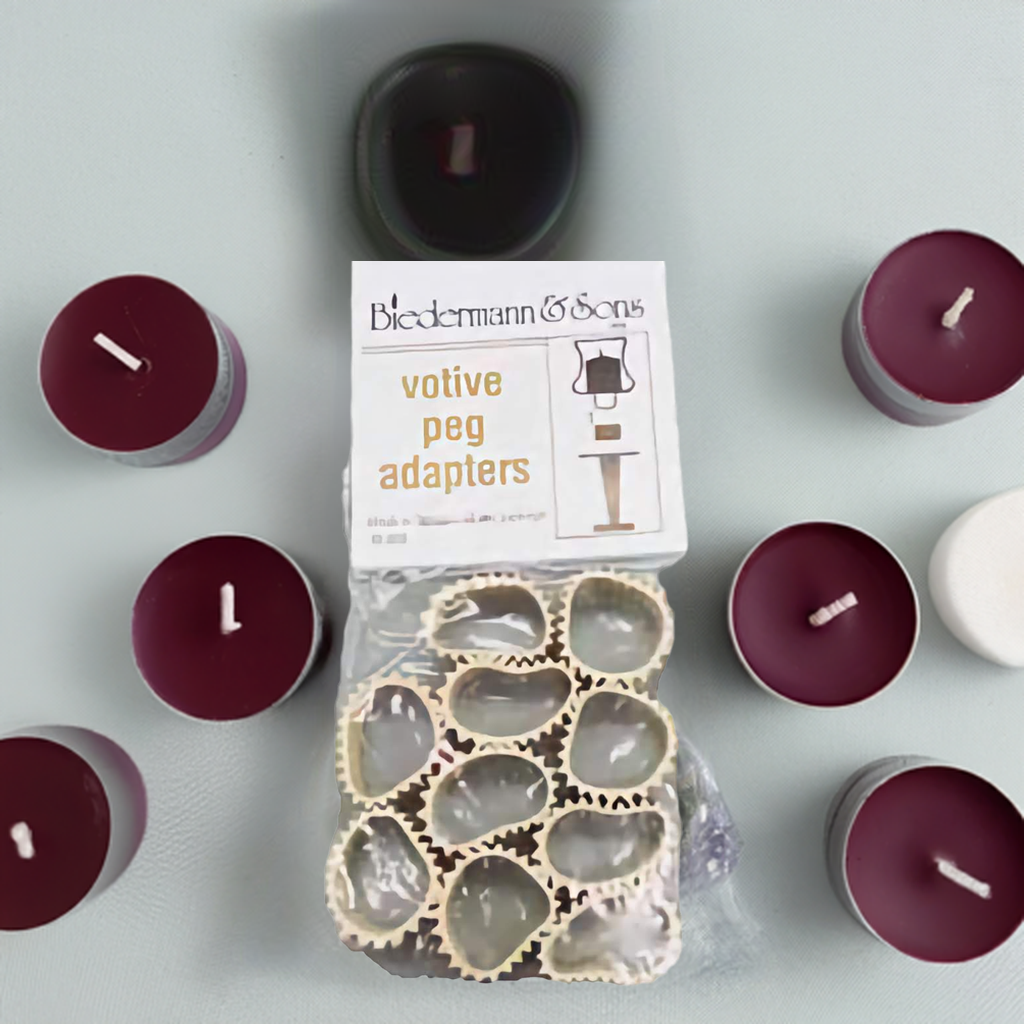 10-pack rubber votive peg adapters with votive candle holders.