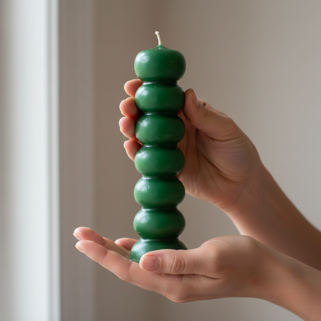 Green Seven Knob Candles, 6 1/2 Inches, held in hand