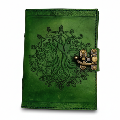 Green Tree of Life Leather Journal with Latch, 5" x 7"