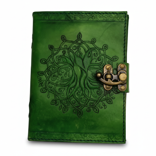 Green Tree of Life Leather Journal with Latch, 5" x 7"