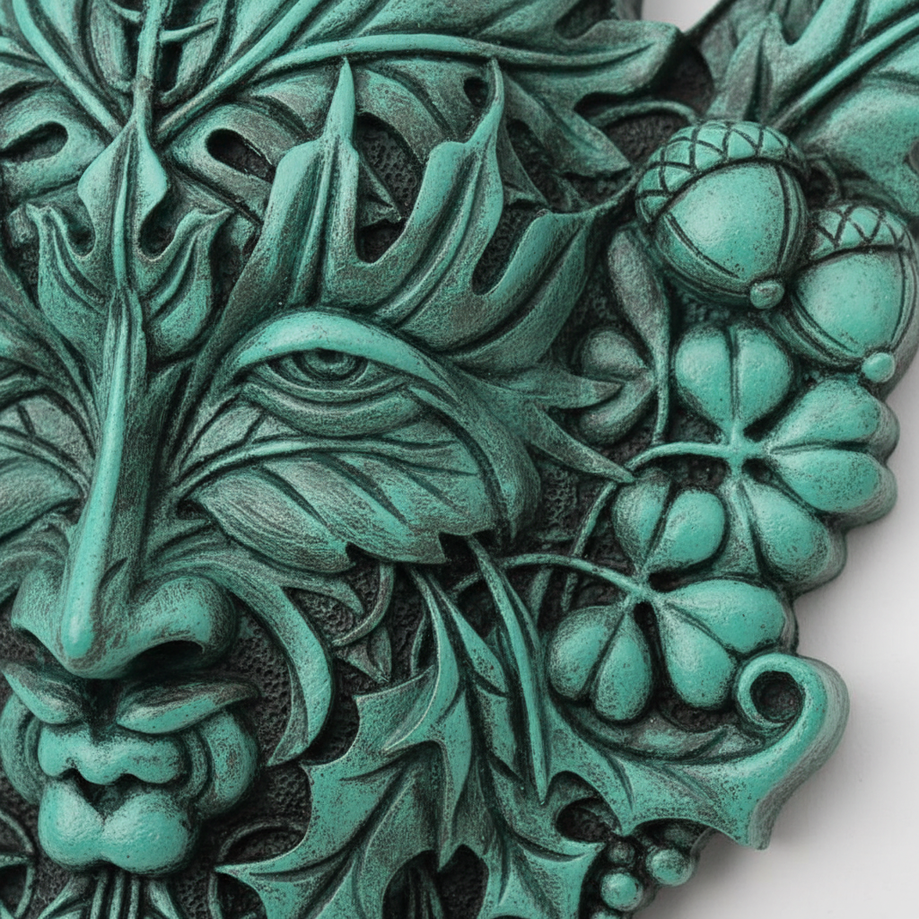 Greenman Wall Plaque, 12 x 10.75 x 2.25 Inches, detail view