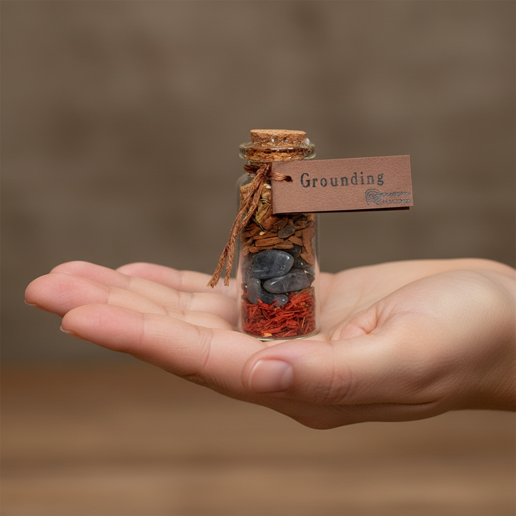 Grounding Pocket Spellbottle, 2 Inches, held in hand