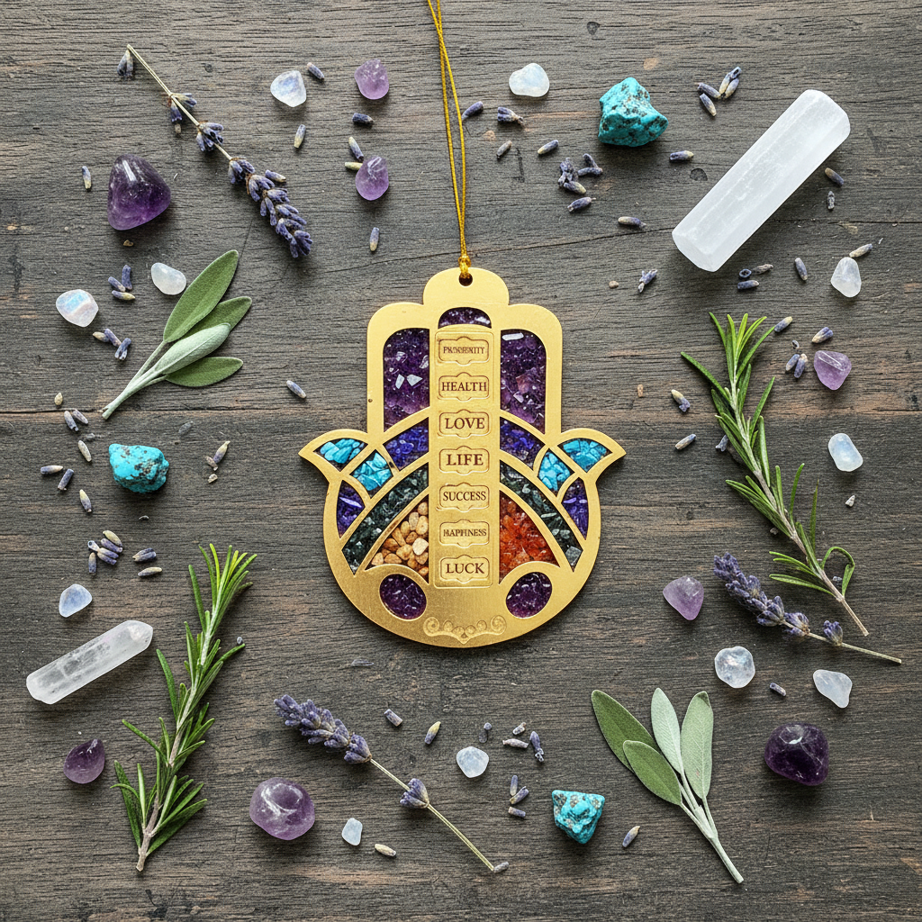 Hamsa Hand with Crystals, 6 Inches, alternate view