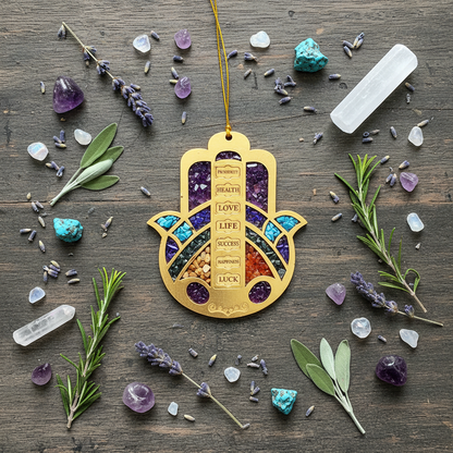 Hamsa Hand with Crystals, 6 Inches, alternate view