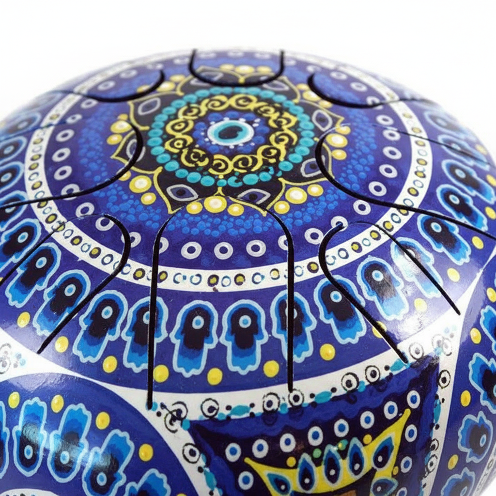 Happy Drum with Fatima Hand and Evil Eye, 8", detail view