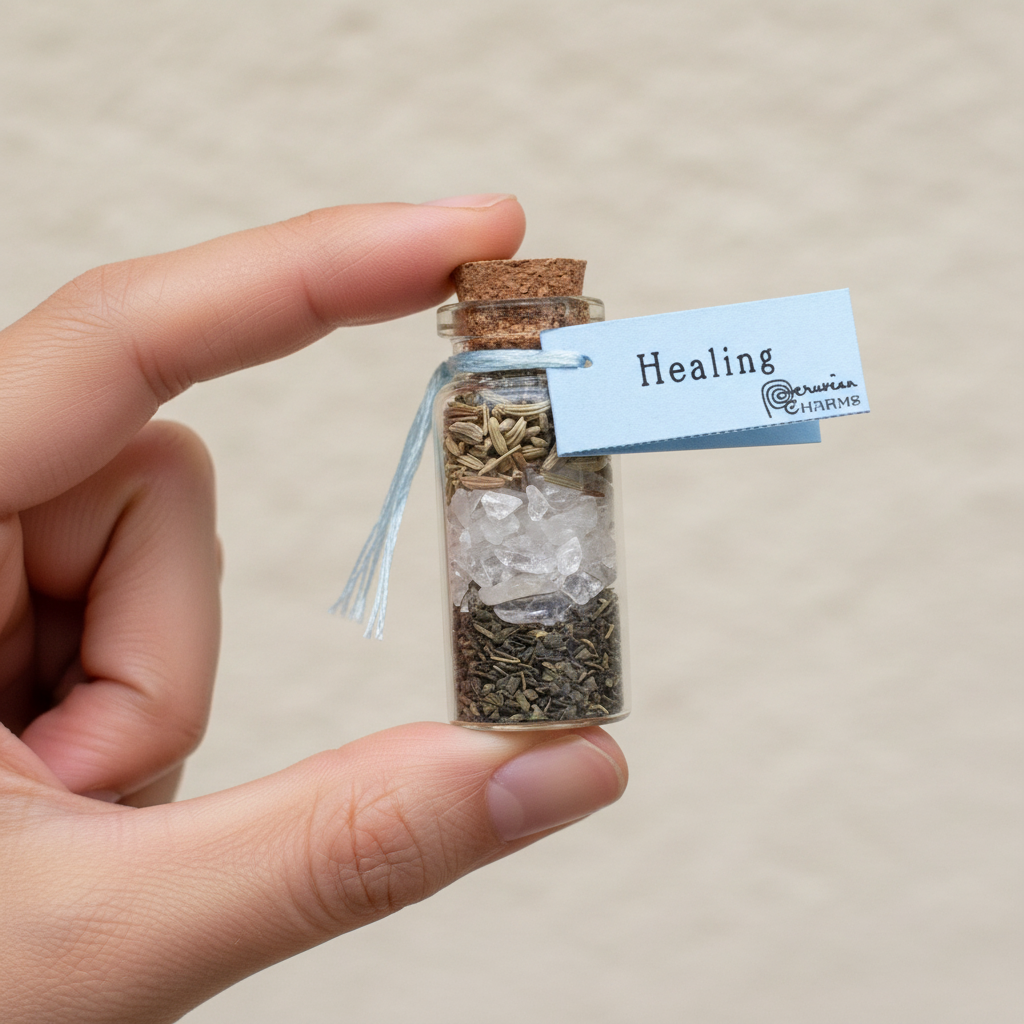 Healing Pocket Spellbottle, 2 Inches, held in hand