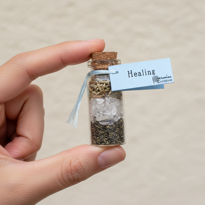 Healing Pocket Spellbottle, 2 Inches, held in hand