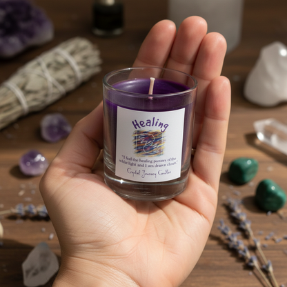 Healing Soy Votive Candle, held in hand