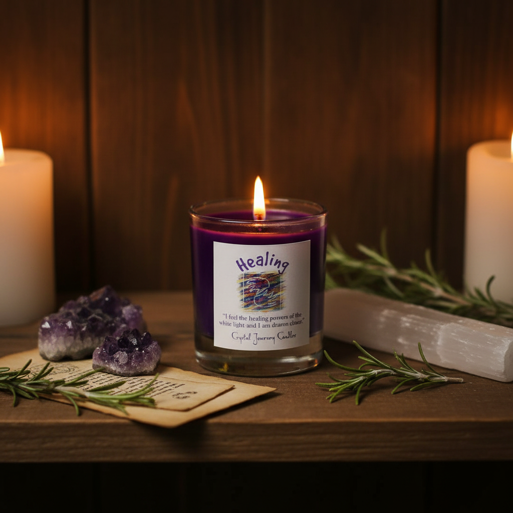 Healing Soy Votive Candle, styled on altar