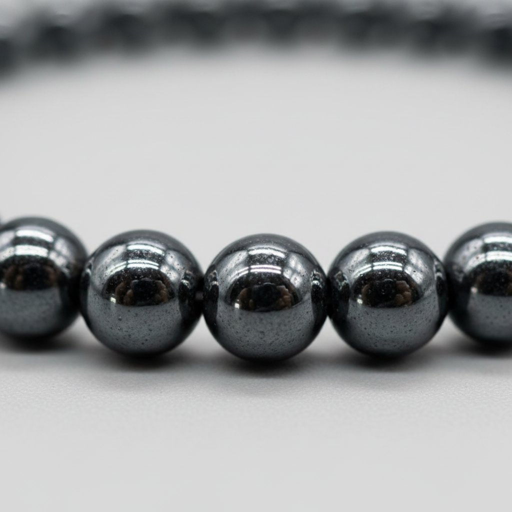 Hematite Bead Bracelet, 4mm Beads, detail view