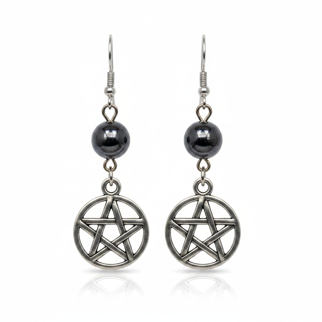 Hematite Pentagram Earrings