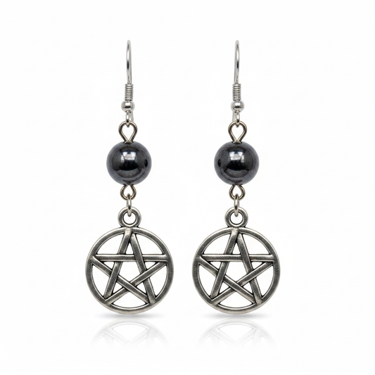 Hematite Pentagram Earrings