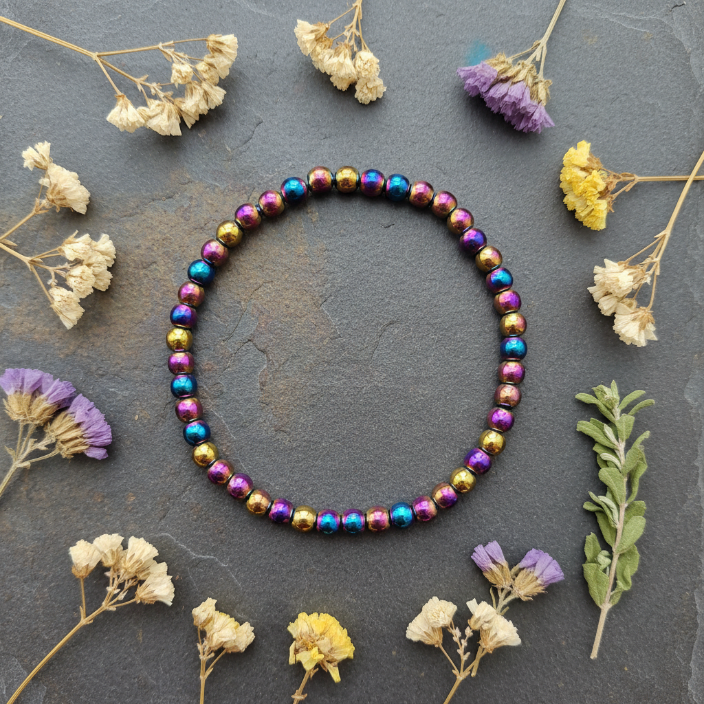 Hematite Rainbow Bracelet, 4mm, alternate view