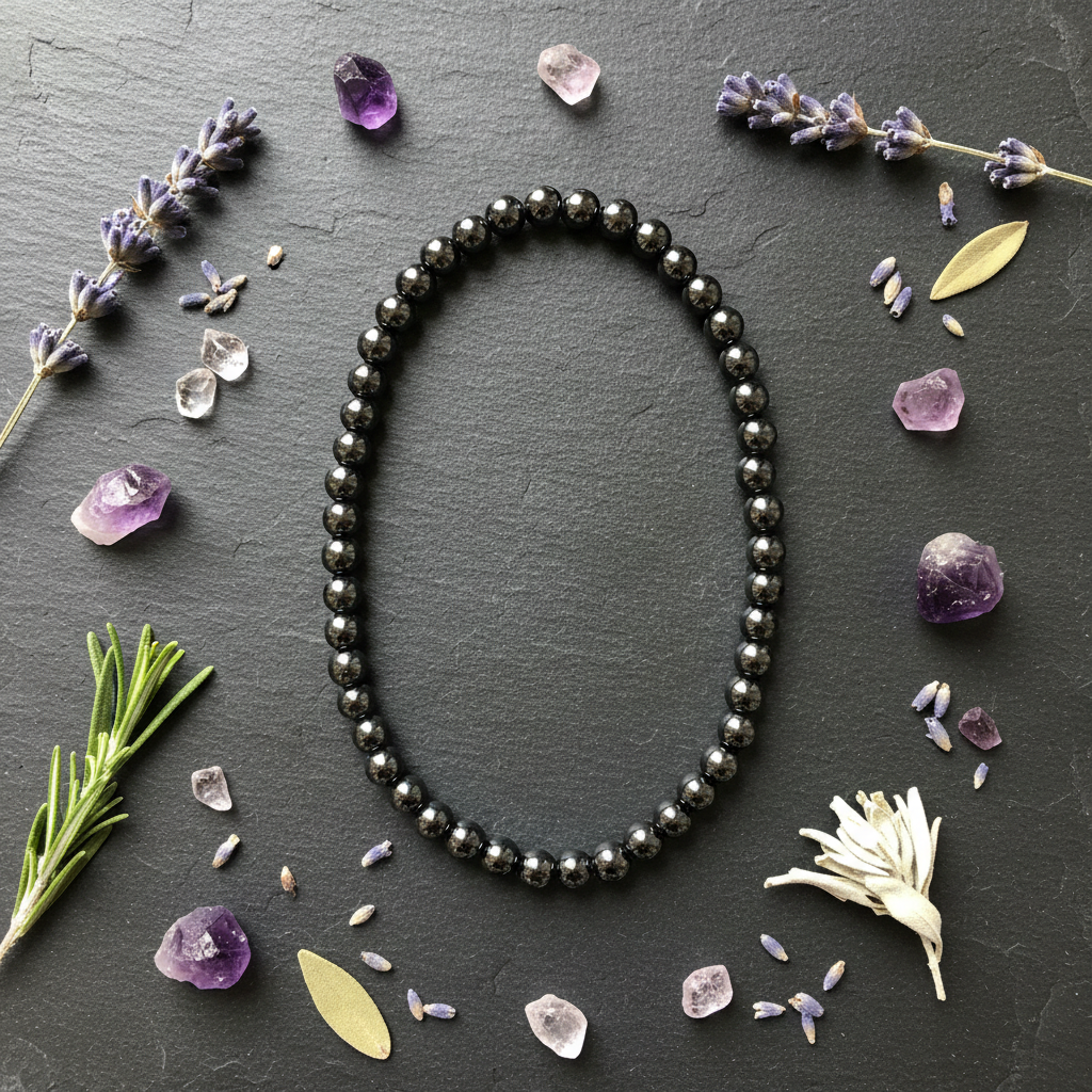 Hematite Stretch Bracelet, 4mm, alternate view