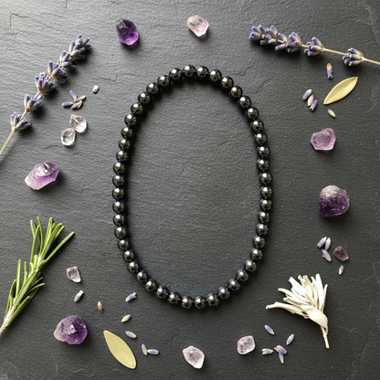 Hematite Stretch Bracelet, 4mm, alternate view