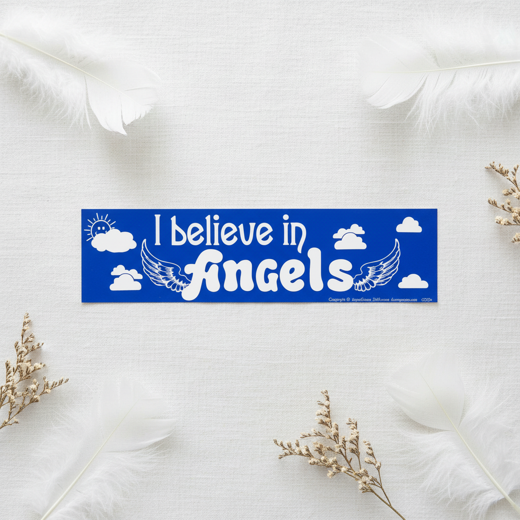 I Believe in Angels Bumper Sticker, alternate view