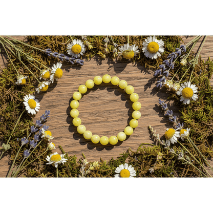 Butter Jade Bracelet Flat Lay on Wildflowers