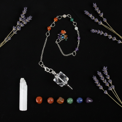 Clear Quartz Chakra Pendulum with Detachable Chain, 12 Inch